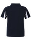 A navy blue kids' short sleeve polo shirt featuring white accents and a logo.