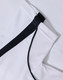 A white polo shirt with black trim and a textured fabric. It has a logo featured on it.