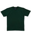 A green children's t-shirt with a plain design and a logo on the label.