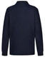 A navy long-sleeved polo shirt made from 240gsm poly/cotton blend, featuring a collar and a logo on the back.