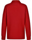 A red long sleeve polo shirt made from poly/cotton pique knit, featuring a collar and a logo.