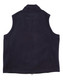 A navy fleece vest for kids, featuring a high collar and no sleeves, with a logo on the back.