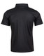 A black short-sleeved polo shirt featuring a classic collar and a logo on the back.