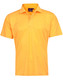 A bright yellow short-sleeved polo shirt with a collar, featuring a logo on the neckline.