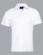 A white polo shirt with a collar, short sleeves, and a logo on the chest area.