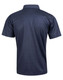A navy blue polo shirt with a smooth finish, featuring a collared neck and short sleeves. Includes a logo.