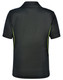 A black short-sleeve polo shirt featuring contrasting neon green side trims and a brand logo on the back.