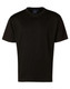 A black kids' short sleeve tee with a round neck, featuring a logo on the label.