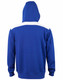 A blue kids' hoodie featuring a white contrast panel across the shoulders and a kangaroo pocket. It has a hood and a logo.