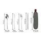 A grey travel cutlery set with a spoon, knife, fork, and chopsticks, all displayed alongside a carrying case.