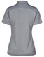 A grey polo shirt with a fitted design and a collar, featuring a logo on the back.