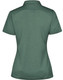 A women's polo shirt in dark green with a classic collar and a fitted silhouette, featuring a logo.