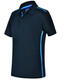 A navy polo shirt with short sleeves featuring blue contrast detailing and a logo.