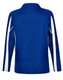A blue long sleeve polo shirt with white accents and mesh details at the sides. It features a collar and a logo.