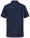 A navy blue kids' polo shirt featuring short sleeves and a collar, with branding on the back.