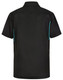 A black short-sleeved polo shirt with contrasting turquoise details and a logo. Suitable for kids.