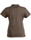 A brown ladies' polo shirt featuring a classic collar and short sleeves, with a logo on the side.