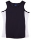 A black and white singlet with a logo, featuring contrast panels on the sides.
