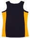 A dark navy and bright yellow ladies' singlet featuring a contrasting design and a logo.