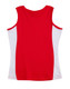 A red and white ladies singlet featuring a contrast design. The back view showcases the colour scheme and fit.
