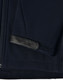 A navy softshell jacket featuring a sleek design with a leather patch on the sleeve. Includes a logo.