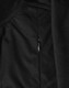 A black softshell jacket featuring a zipped pocket detail and a logo.