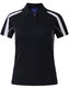 A navy blue polo shirt with short sleeves, featuring contrasting white side panels and a logo.