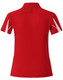 A red polo shirt with white detailing, featuring a collar and short sleeves. It has a logo on the chest.