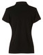 A black ladies' polo shirt with a classic collar and short sleeves, featuring a logo on the front.