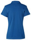 A blue ladies' polo shirt with a classic design and a logo on the back.