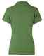 A green ladies' polo shirt featuring a collar and a logo on the back.