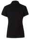 A black ladies' polo shirt with a classic collar and short sleeves, featuring a small logo.
