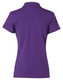A purple ladies' polo shirt featuring a classic short sleeve design and a collar, with a logo on the back.