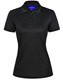 A black ladies' bamboo charcoal polo shirt with short sleeves and a collar, featuring a logo.
