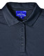 A navy bamboo charcoal polo shirt with a collar and four buttons, featuring a logo at the neckline.