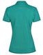A teal ladies' polo shirt with a fitted design and a collar, featuring a logo on the side.