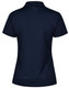 A navy textured polo shirt with a classic collar and short sleeves. It features a logo on the front.