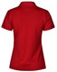 A red ladies' polo shirt with a textured finish and a logo on the back.