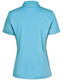 A women's light blue polo shirt featuring short sleeves and contrast detailing, with a logo on the front.