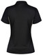 A black ladies' polo shirt featuring contrast detailing and a logo on the back.