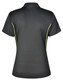 A black polo shirt featuring contrast green stripes, designed with a fitted cut and a logo.