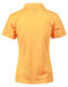 Ladies' short-sleeve polo shirt in bright orange with a collar and a logo on the back.