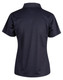A navy blue ladies' short-sleeve polo shirt featuring a smooth fabric finish and a collar. Includes a logo.