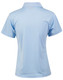 A light blue women's polo shirt with a short-sleeved design and a collar. It has a logo on it.