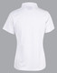 A white short-sleeved polo shirt with a collar, featuring a logo on the back.