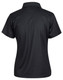 A black short-sleeved polo shirt with a collar, featuring a logo on the back.