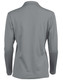 A long sleeve polo shirt in grey, featuring a collar and a logo on the back.