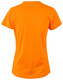 An orange ladies' cotton semi-fitted T-shirt with a crew neck and short sleeves, featuring a logo.