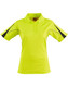 A ladies' short-sleeve polo shirt in fluorescent yellow with black accents and a logo.