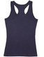 A women's fitted stretch singlet in navy blue, featuring a racerback design and a plain back.